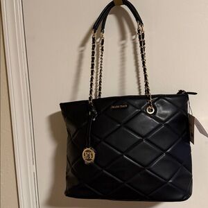 Ellen Tracy The Smooth Diamond Quilted Tote Chain Handles Black